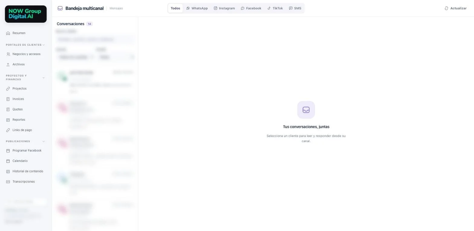 Now Group Digital dashboard, multichannel inbox